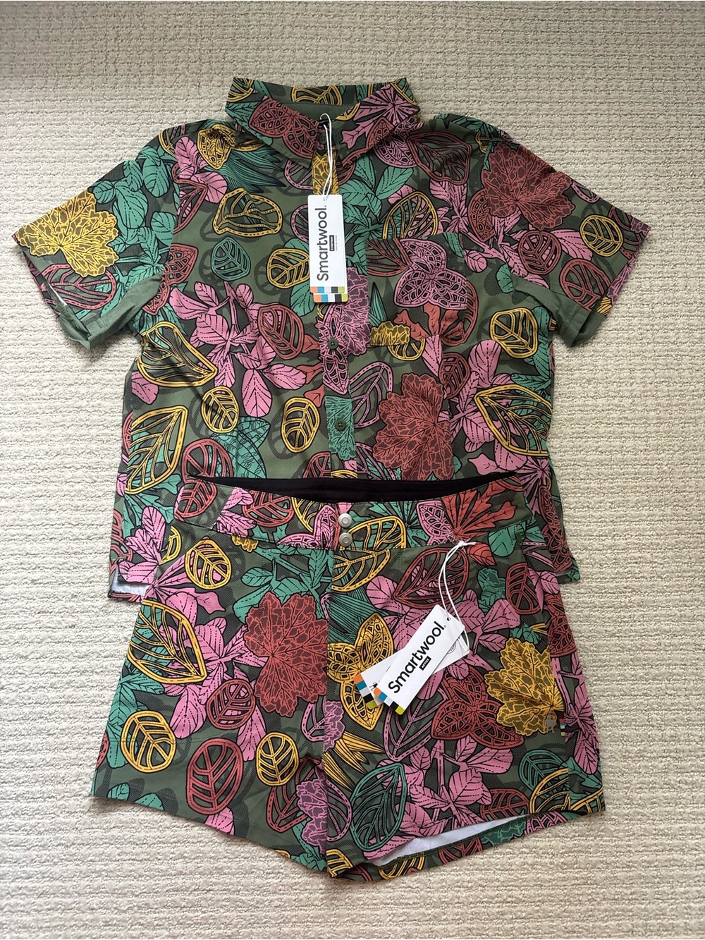 Smartwool Printed Short Set in Green, Pink & Yellow